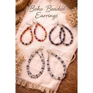 Boho Beaded Hoop Earrings Bundle Multicolor Handmade Earrings Set
